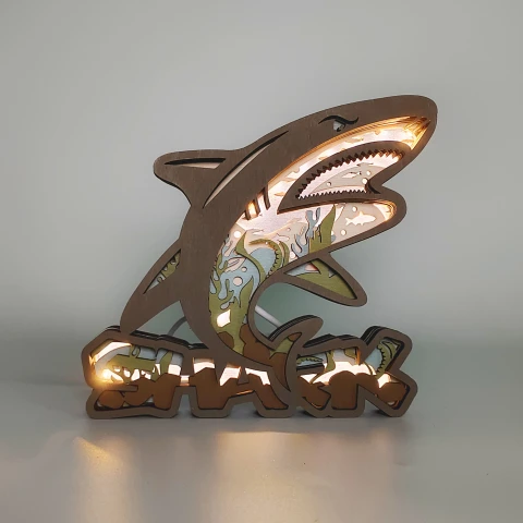 Shark Wooden Carving Light, Great Night Light For Bedroom, Desk, Kids